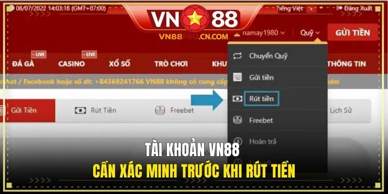 Tài khoản VN88 cần xác minh đầy đủ trước khi rút tiền
